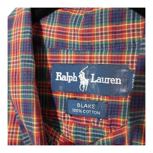 VTG Ralph Lauren Blake Red Plaid‎ Long Sleeve Button Down Pony Logo Sz L - Picture 6 of 9